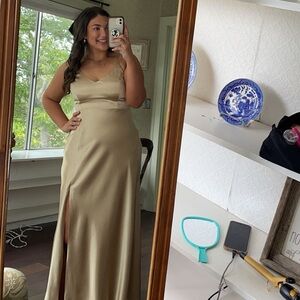Gold satin long dress with slit